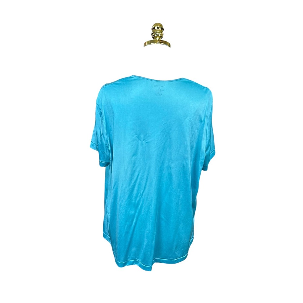 Vanity Fair Turquoise Blue Embroidered Silky Nylon Bed Jacket Short Sleeve L - Picture 4 of 6